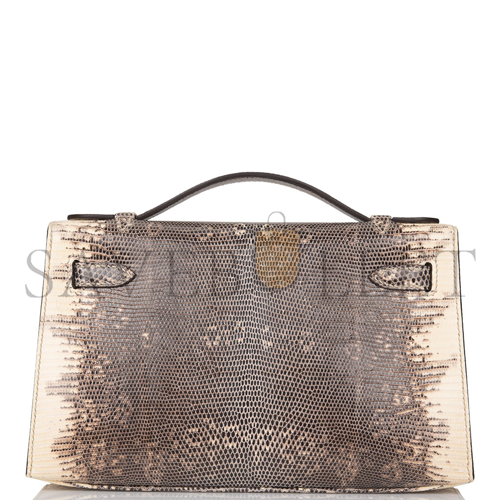 H**mes master ombre mini kelly pochette in shiny varanus salvator lizard with palladium hardware (22*14*7cm)